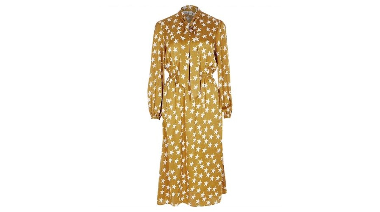 Yellow star printed tie V neck midi dress, £36