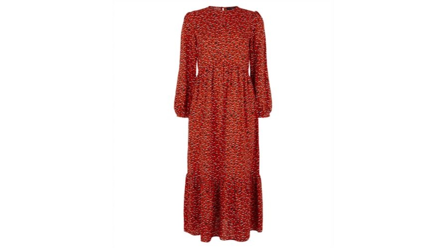 Red Abstract Spot Tiered Smock Midi Dress, £25.99