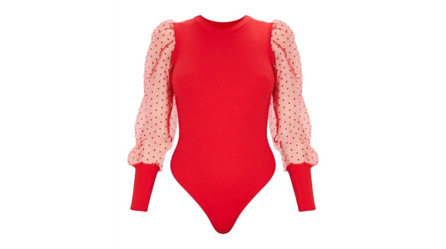 Red Dobby Mesh Sleeve Bodysuit, £16