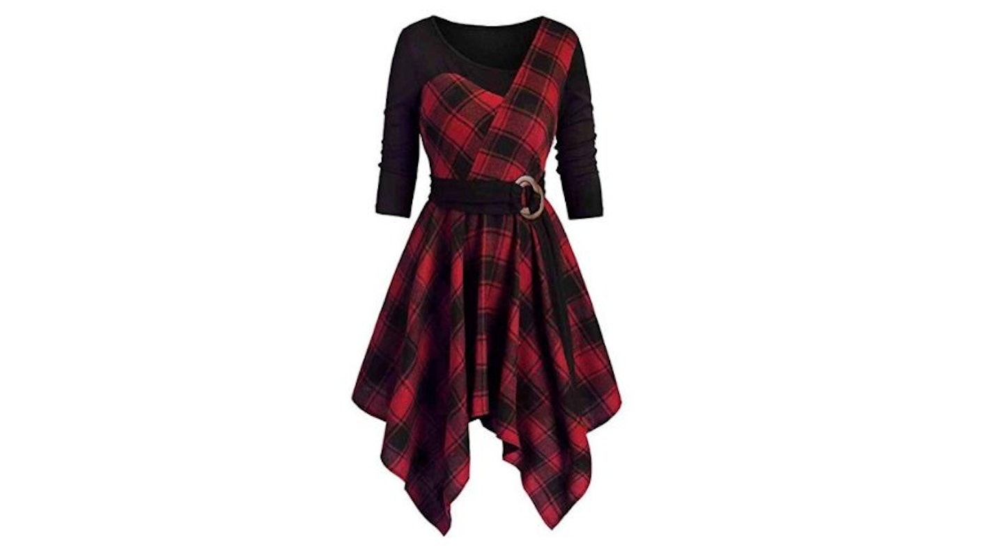 iHAZA Women Vintage Tartan Plaid Mini Dress, from £8.69