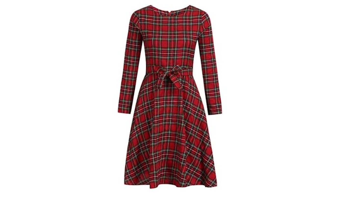 BaZhaHei Ladies Round Neck Plaid Long Sleeve Dress, 6.99