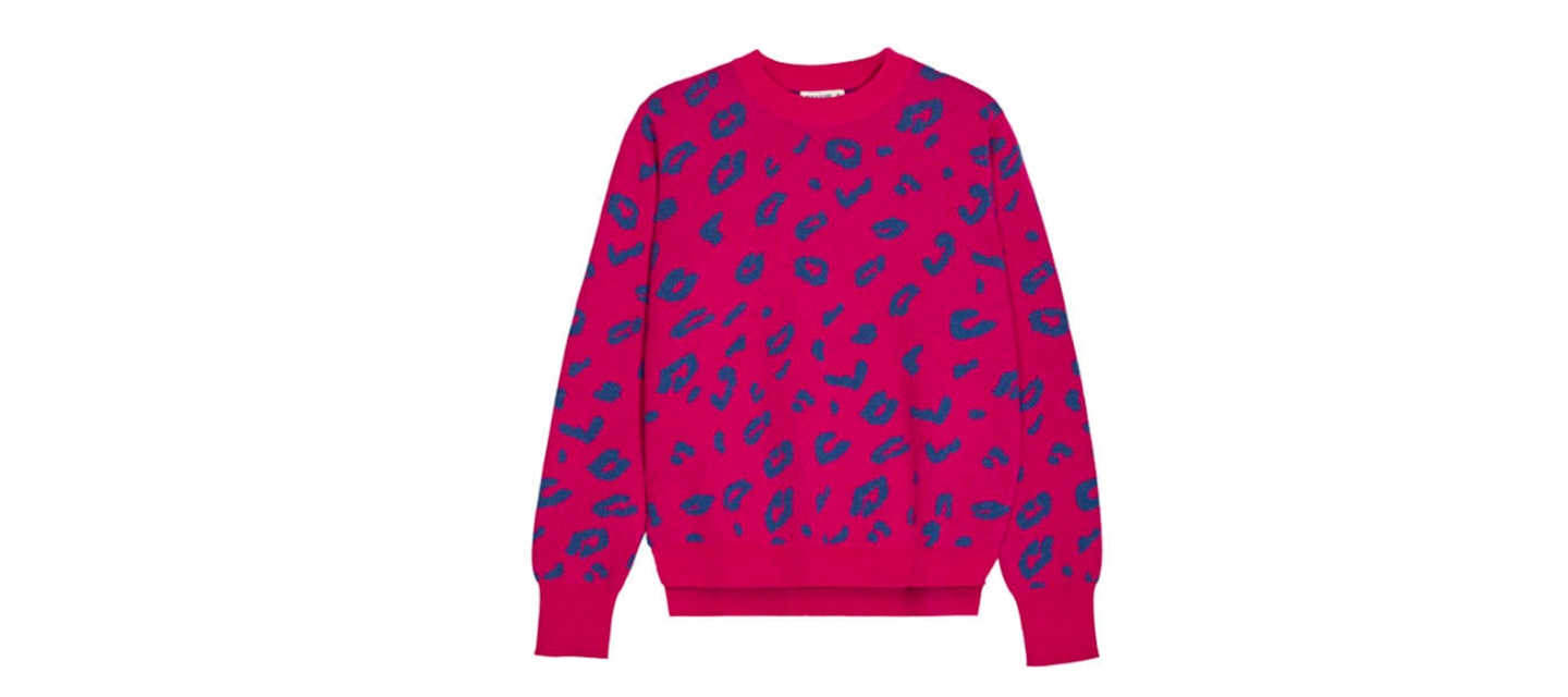 Wolf & Badger Leopard Print Jumper In Hot Pink, 75