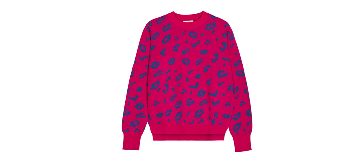 Wolf & Badger Leopard Print Jumper In Hot Pink, £75
