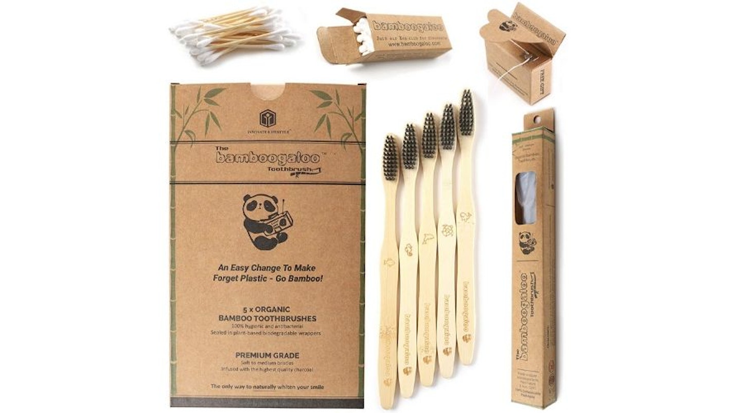 BAMBOOGALOO Premium Bamboo Toothbrushes - 5 Pack with Bamboo Cotton Buds & Dental Floss