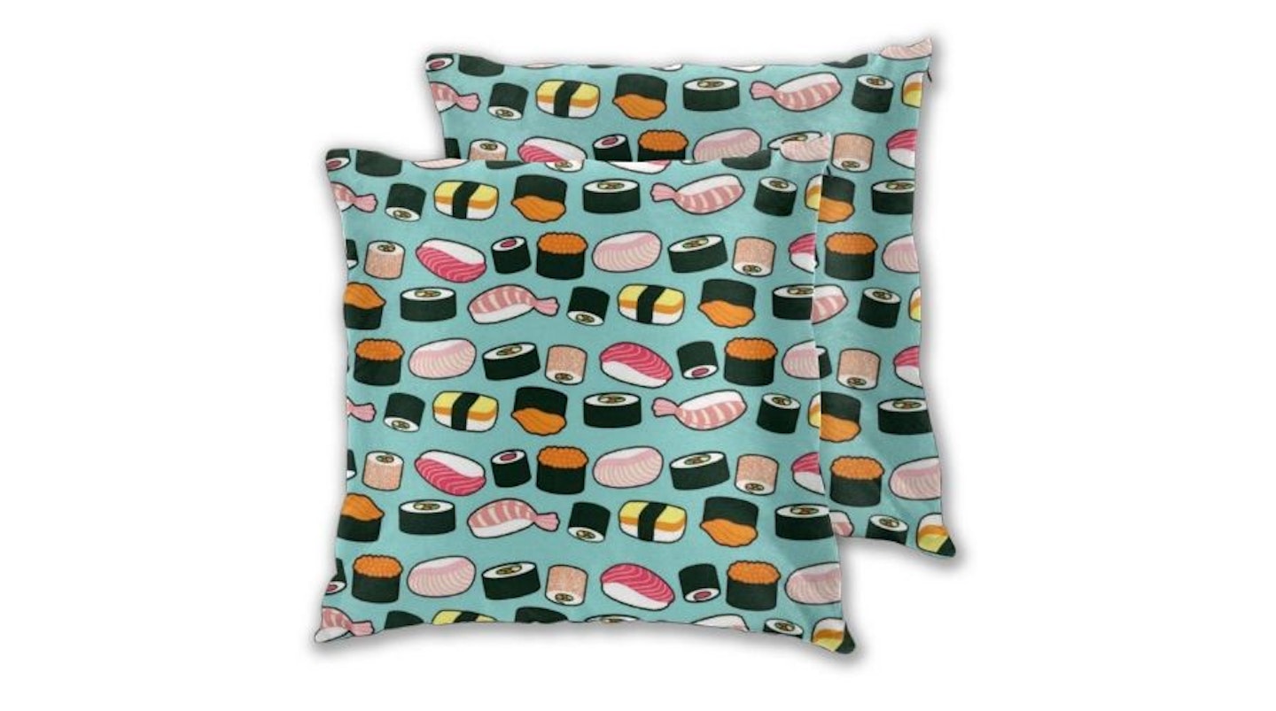 Decorative Throw Pillow Cover Yummy Sushi Fun Illustrated Pattern