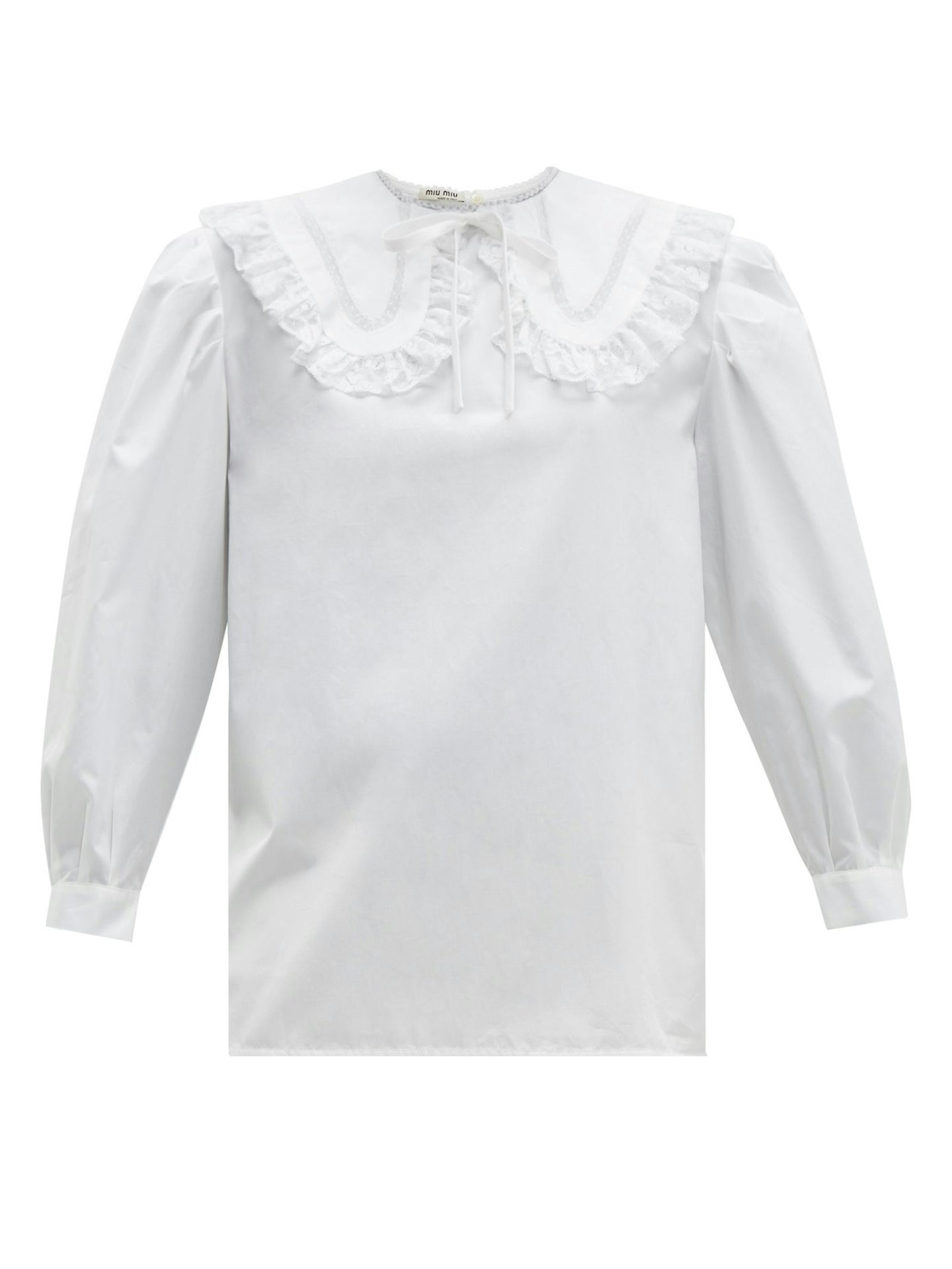 Miu Miu, Lace-Trimmed Cotton Blouse, £665 at Matchesfashion.com