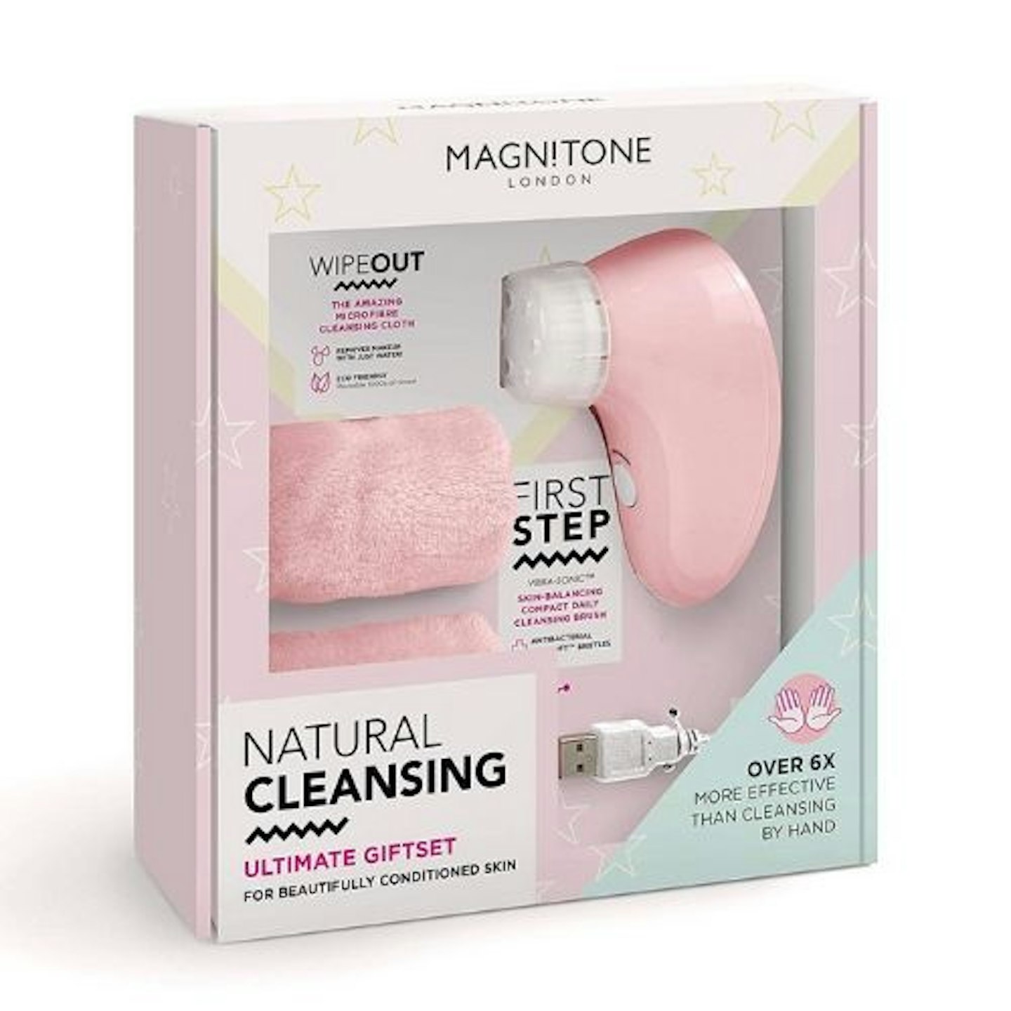 Magnitone Natural Cleansing Ultimate Gift Set with First Step Daily Cleansing Brush and 2 Wipe Out Makeup Remover Cloth Wipes
