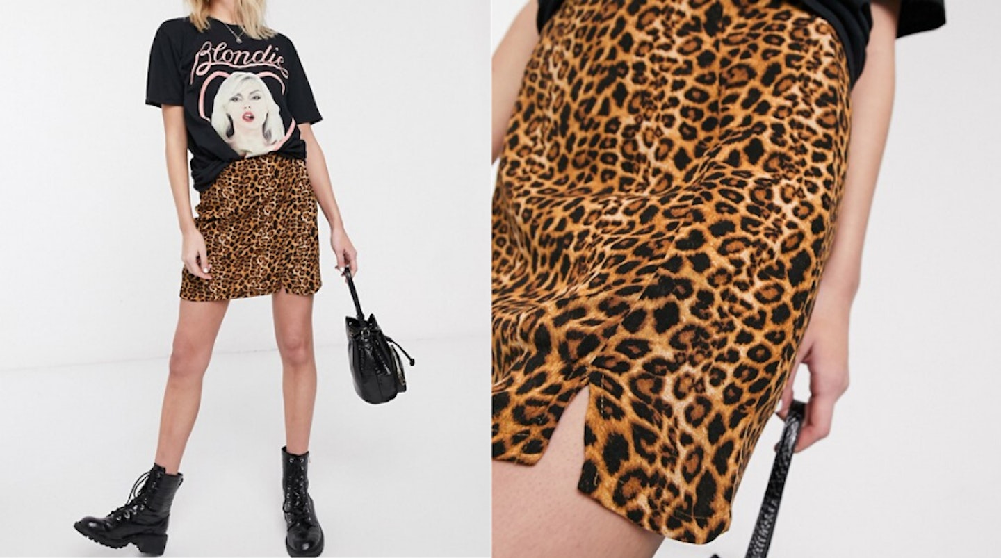 Daisy Street mini skirt with front splits in leopard print, £17.99