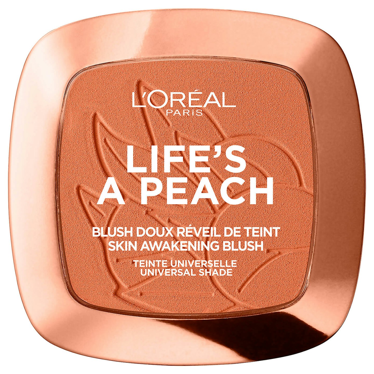 Description Add a flush of colour to your complexion with L'Oru00e9al Paris 'Life's a Peach' Blush Powder; a warm, universal shade to suit all skin tones. Blending seamlessly onto skin, the peach-scented, high-pigmented blusher delivers a veil of natural-looking colour to lend the cheeks a radiant glow. Build lightly until your desired look is achieved.   Product Details Brand: L'Oru00e9al Paris Range: Woke up Like This Directions: For a natural flush of colour, apply the blush on the apple of the cheeks, blending outwards. Build up with light layers until the desired shade of peach is achieved. For a sculpted look, use after bronzing powder and blend up along the cheekbone.  Ingredients: Talc, Synthetic Fluorphlogopite, Mica, Cocos Nucifera Oil / Coconut Oil, Zea Mays Starch / Corn Starch, Magnesium Stearate, Ci 77891 / Titanium Dioxide, Ci 77491 / Iron Oxides, Caprylyl Glycol, Ci 75470 / Carmine, Mangifera Indica Seed Butter / Mango Seed Butter, Theobroma Cacao Seed Butter / Cocoa Seed Butter, Prunus Persica Kernel Oil / Peach Kernel Oil, Parfum / Fragrance, Benzyl Alcohol.  Volume: 9g L'Oru00e9al Paris L'Oru00e9al Paris Blush Powder , £6.29