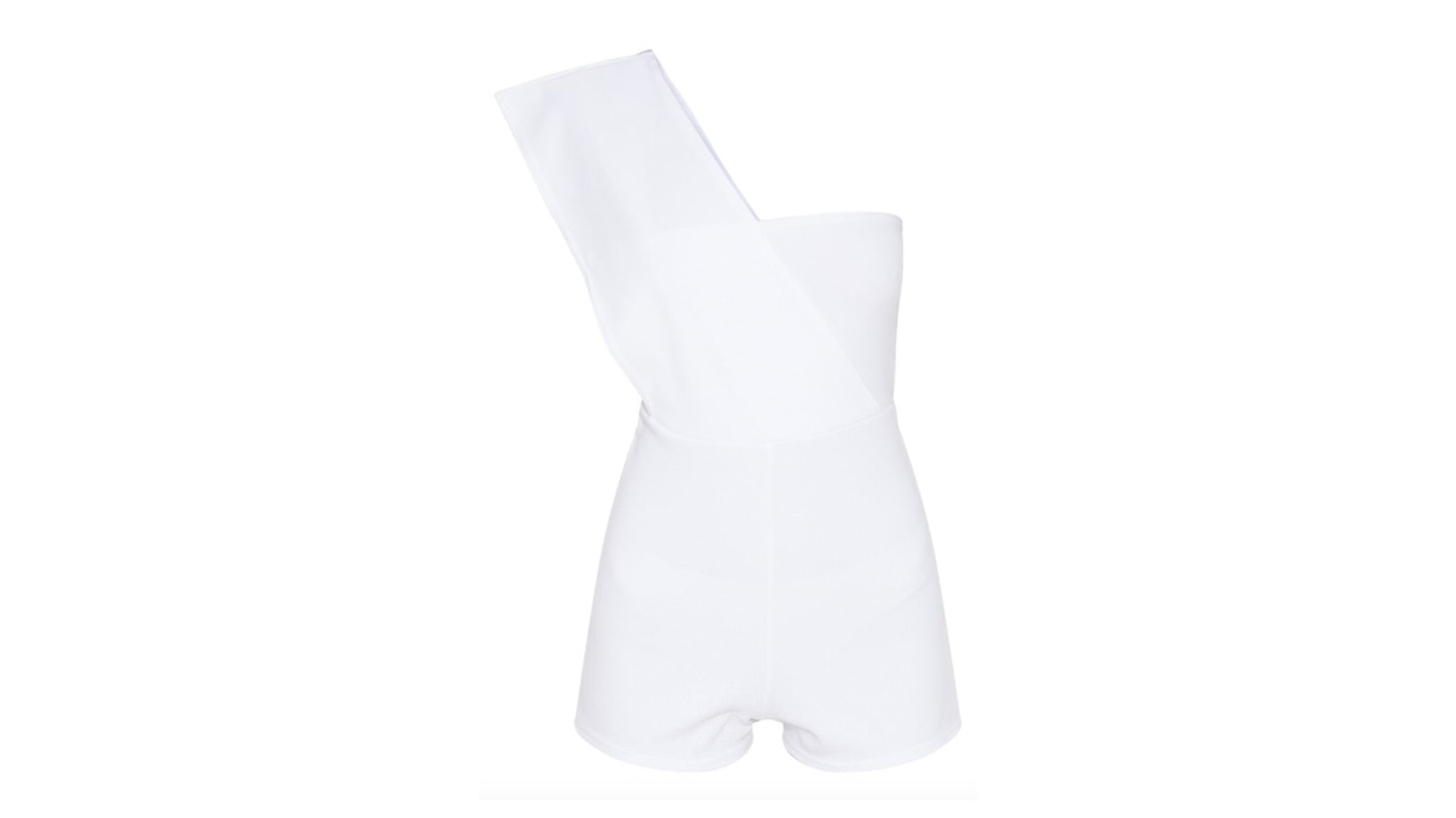 White Drape One Shoulder Playsuit