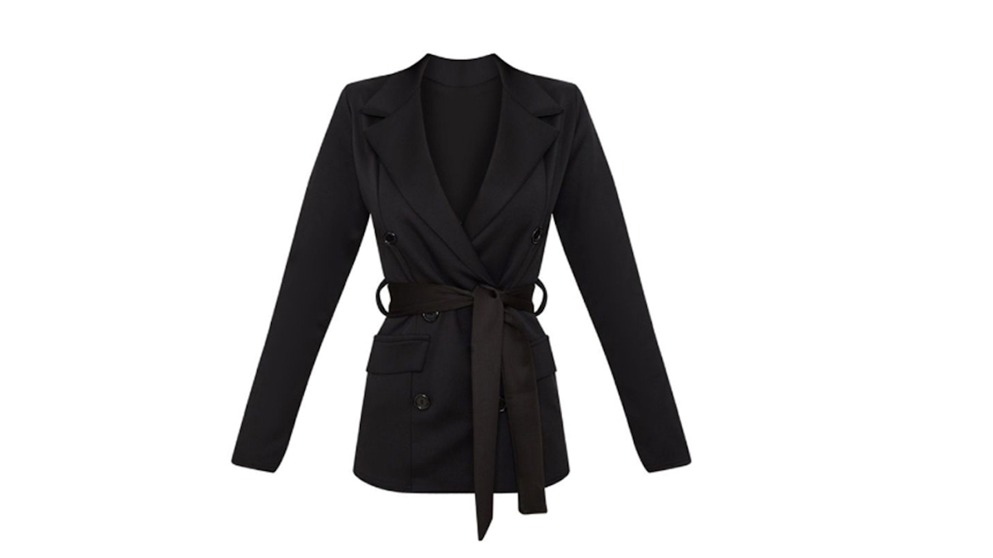 Black Double Breasted Belted Blazer