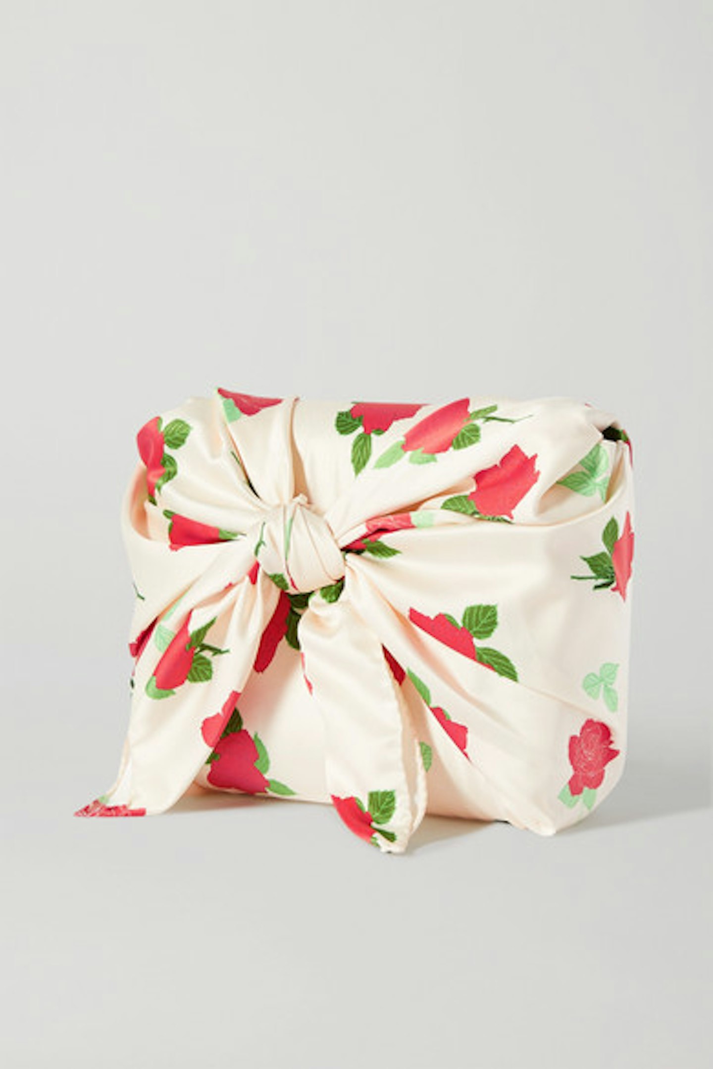 Belinda White Knotted Floral-Print Satin Clutch, £450