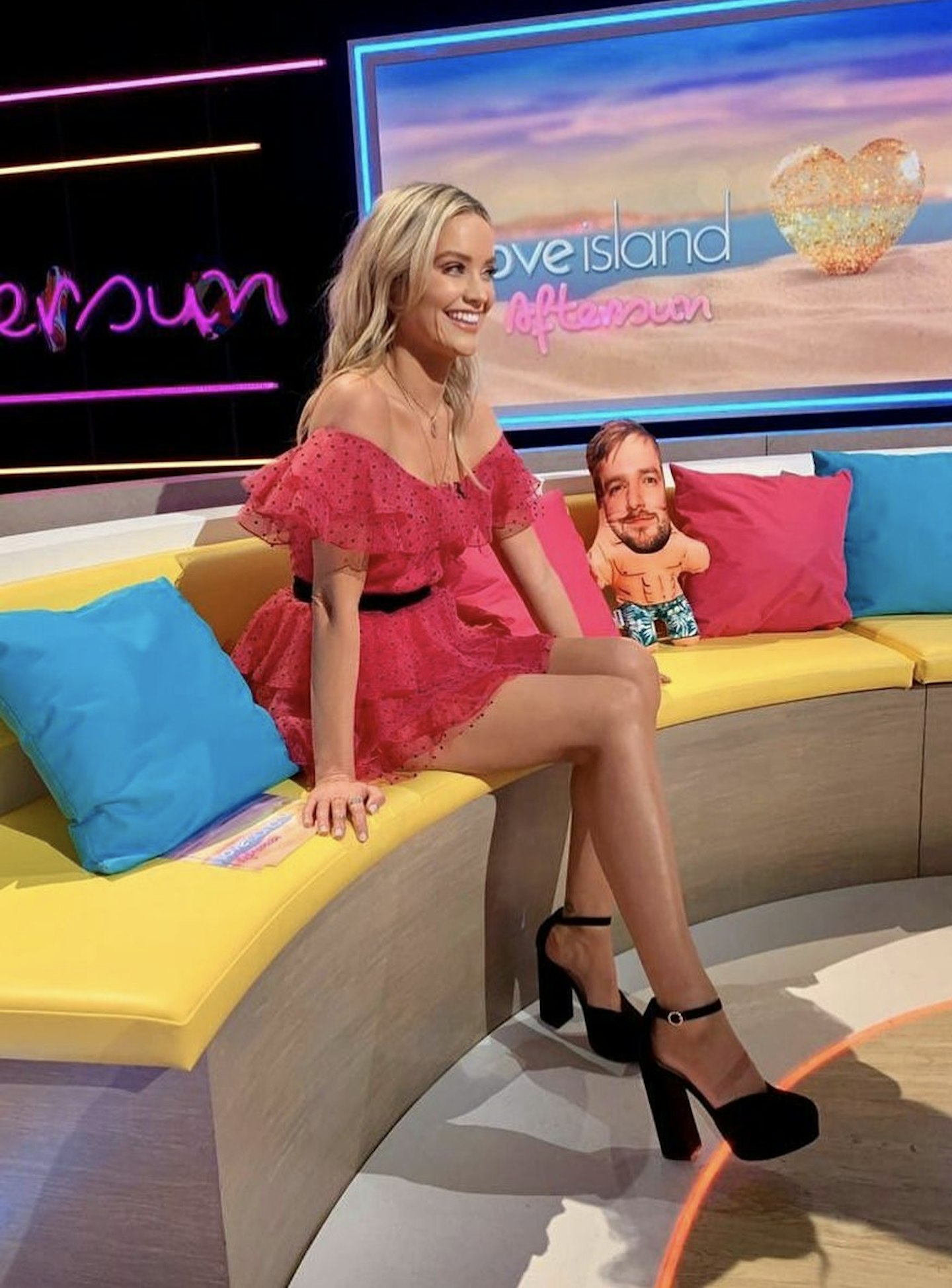 laura whitmore aftersun pink spotty dress