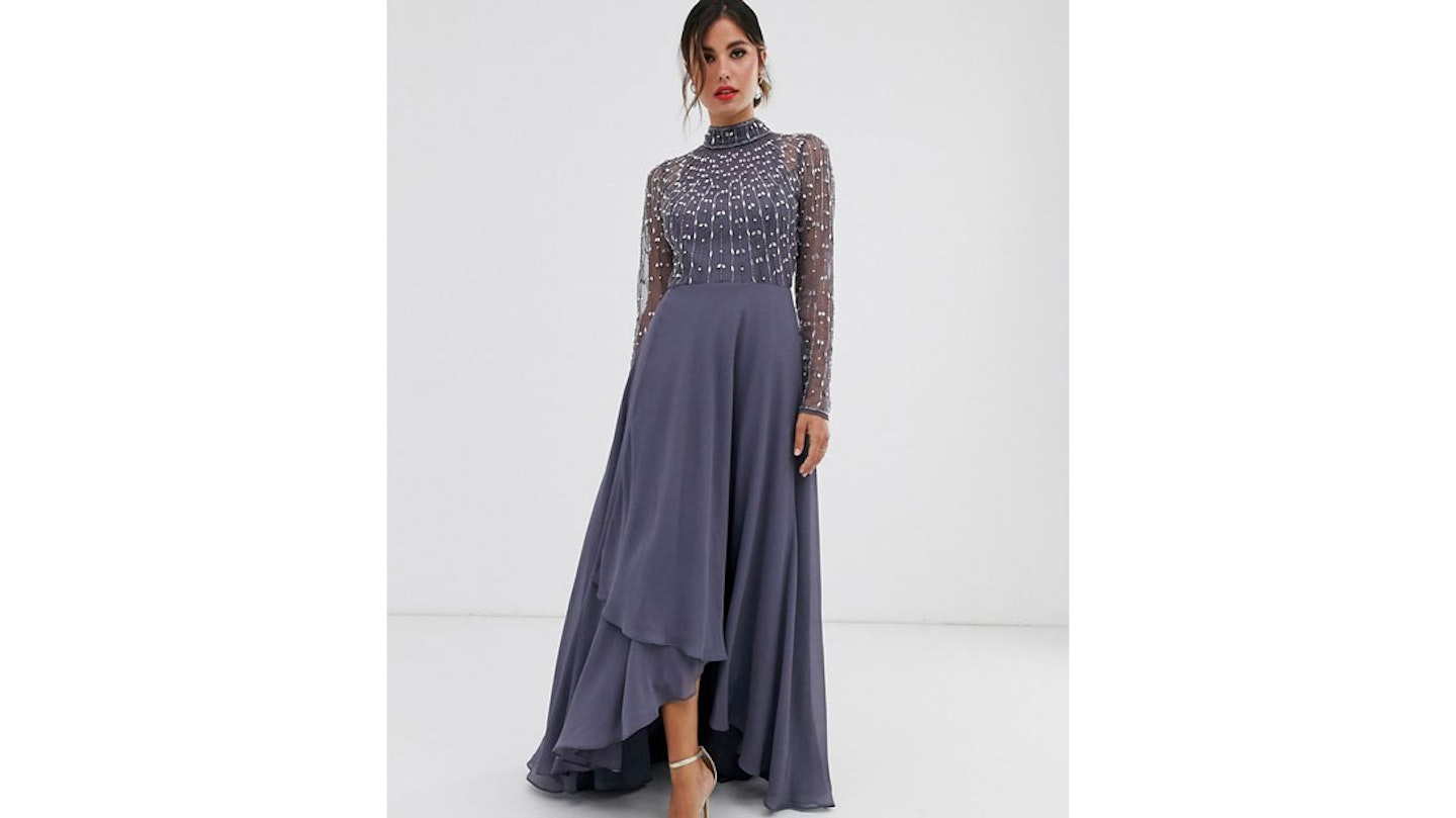 ASOS DESIGN Maxi Dress With Linear Embellished Bodice and Wrap Skirt