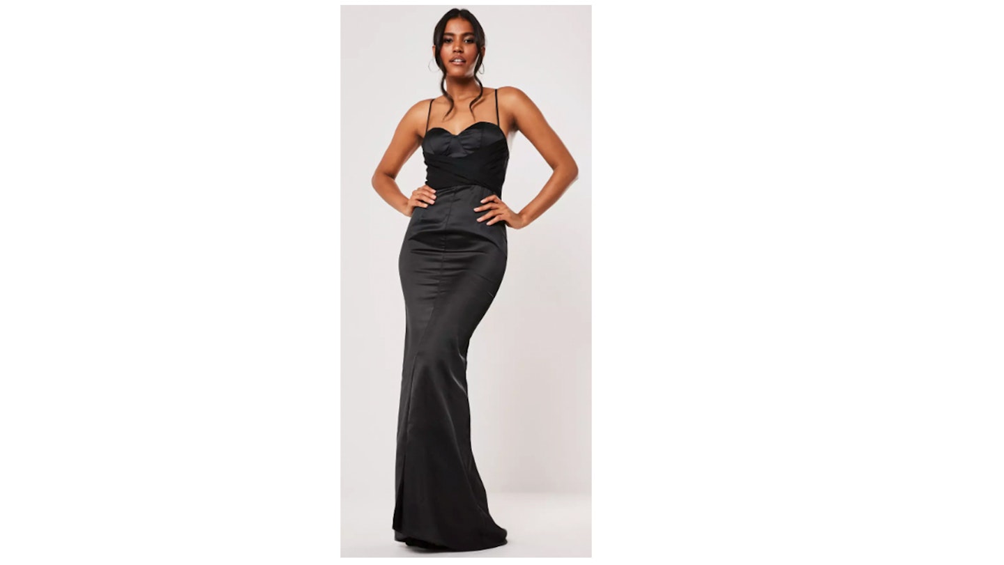 Bridesmaid Black Chiffon Wrap Fishtail Maxi Dress