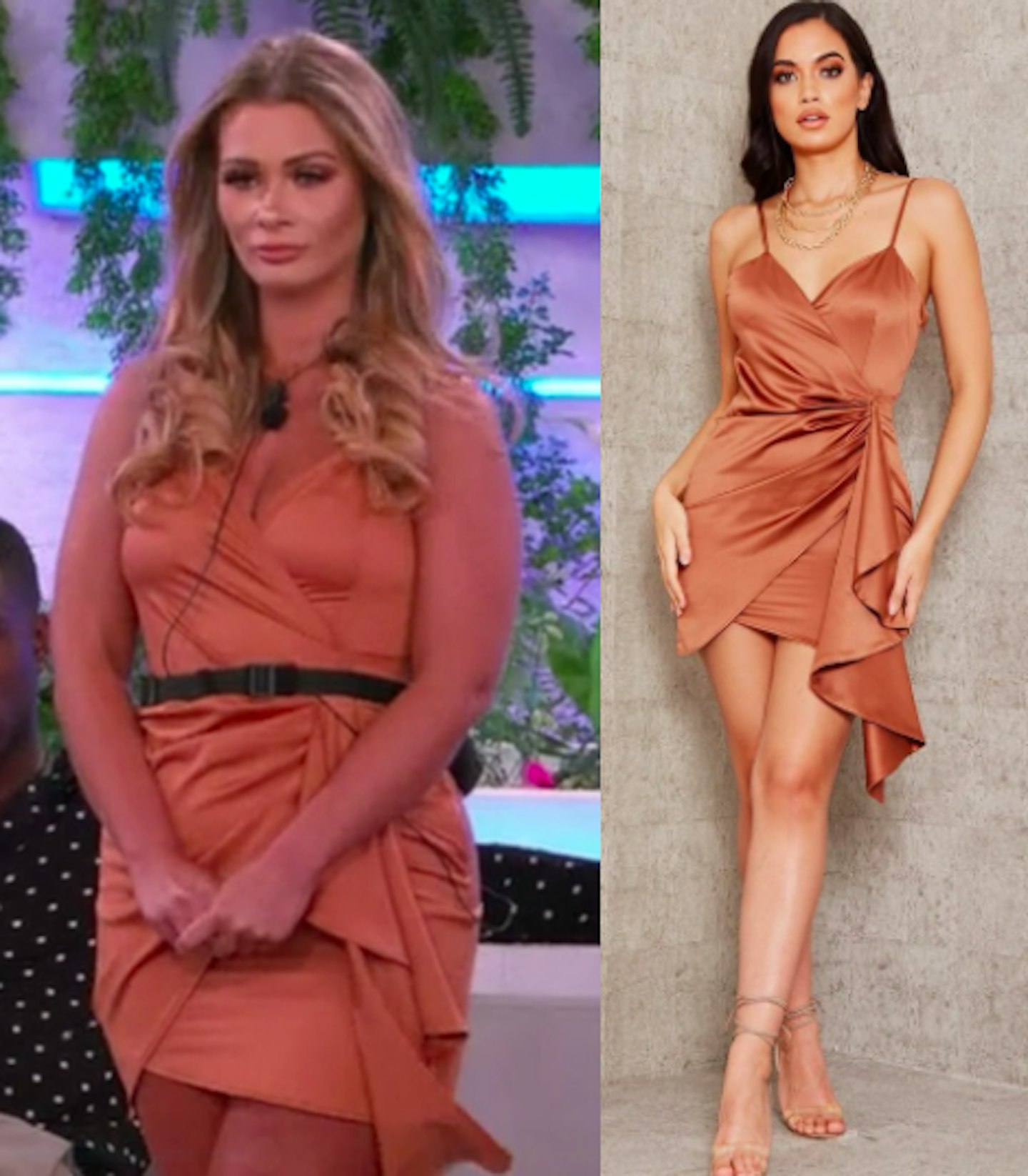 Shaughna Phillips' nude wrap strappy dress