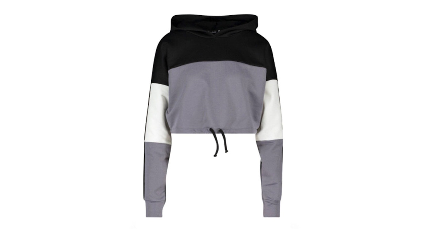 Colour Block Sports Stripe Tie Crop Hoodie
