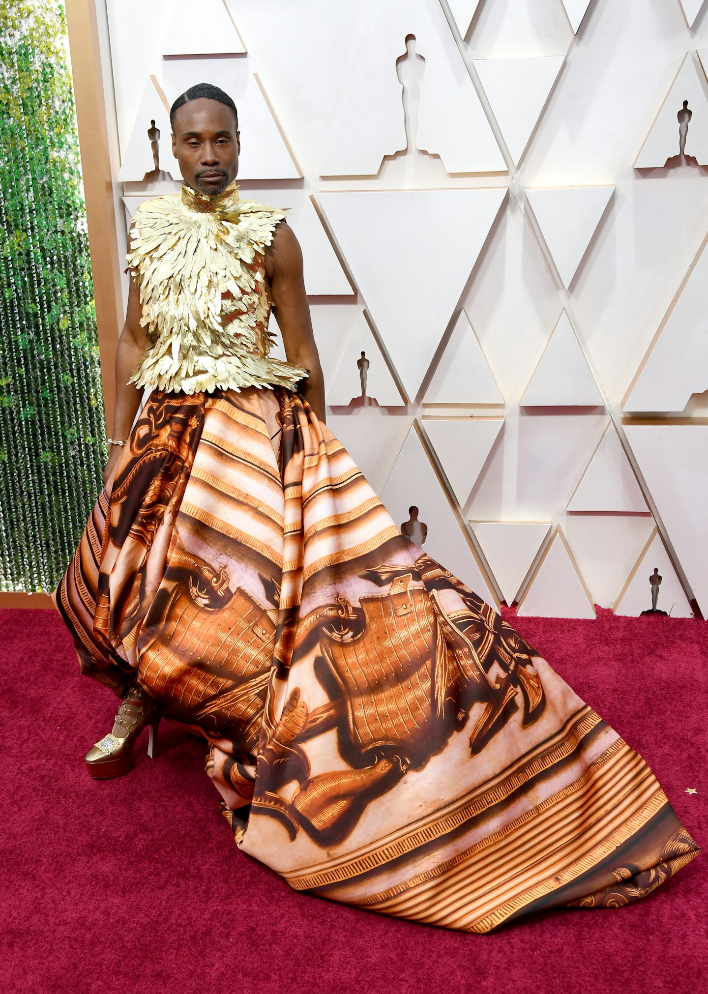 Billy Porter in custom Giles Deacon with custom Jimmy Choo heels