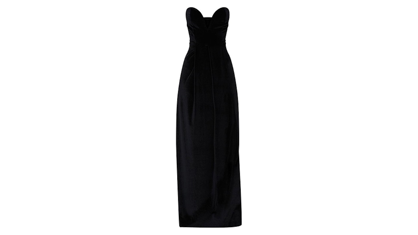 Black Velvet Draped Wrap Detail Bandeau Maxi Dress