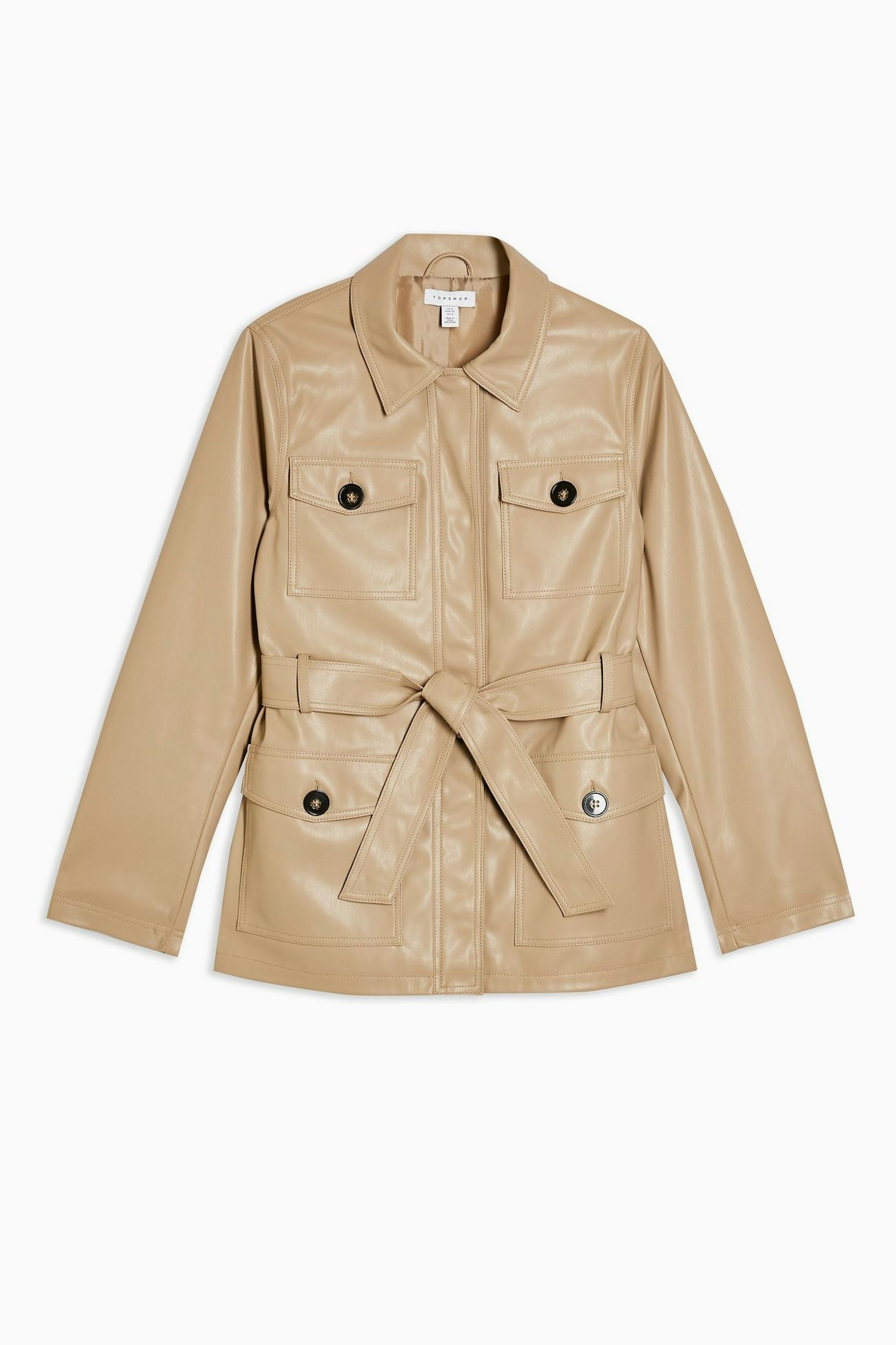 Topshop, Caramel Brown Faux Leather Tie Shirt, £49