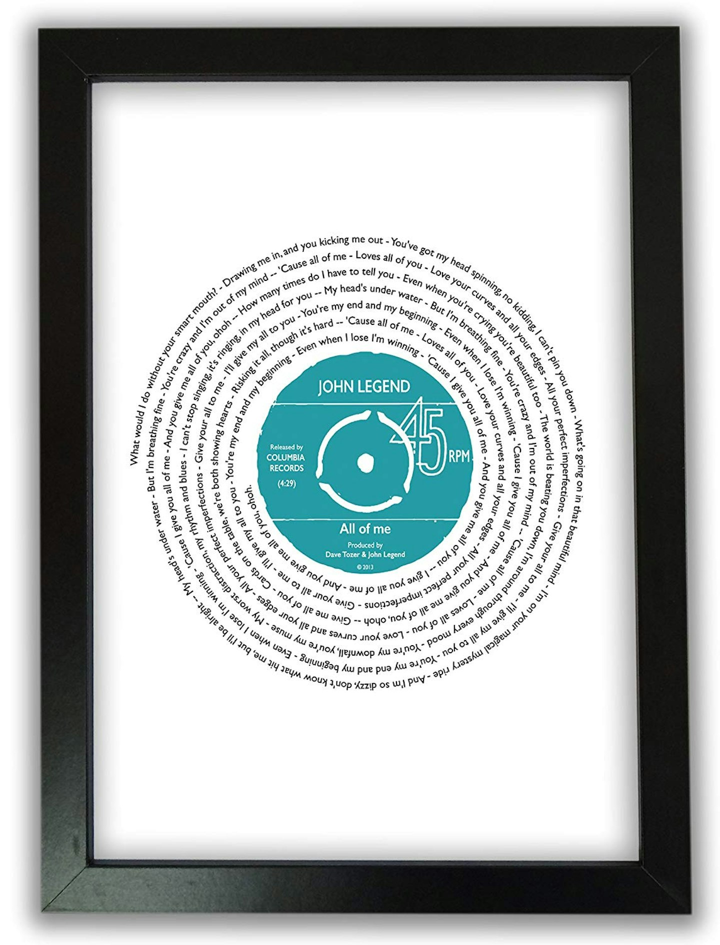 Personalised Vinyl Record of Song Lyrics