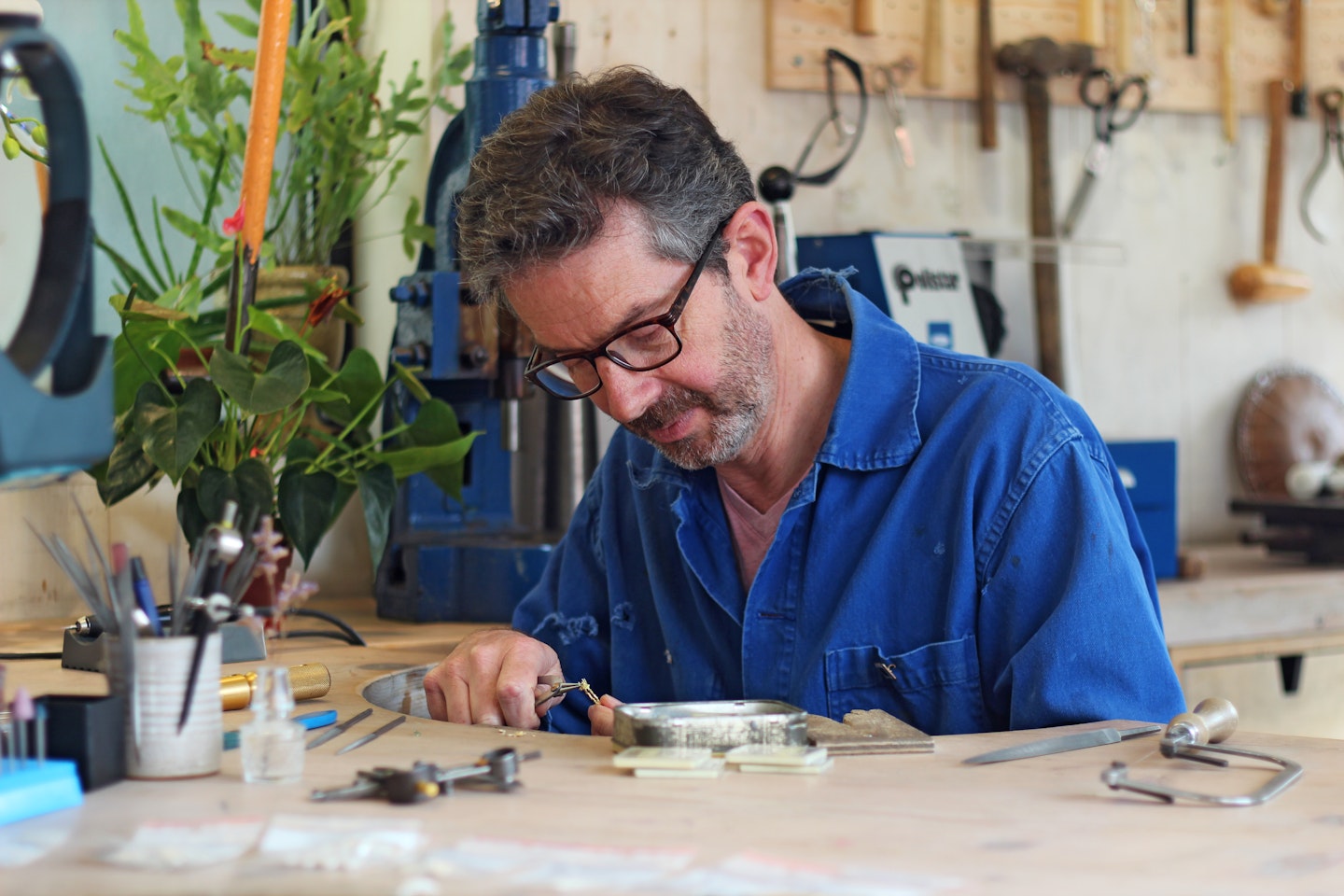 Jeweller Alex Monroe in his studio