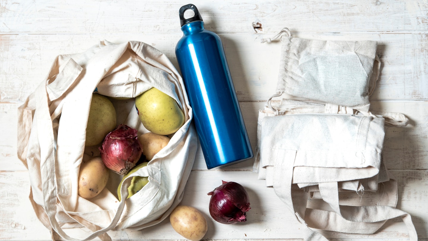 Cotton bags and reusable water bottle