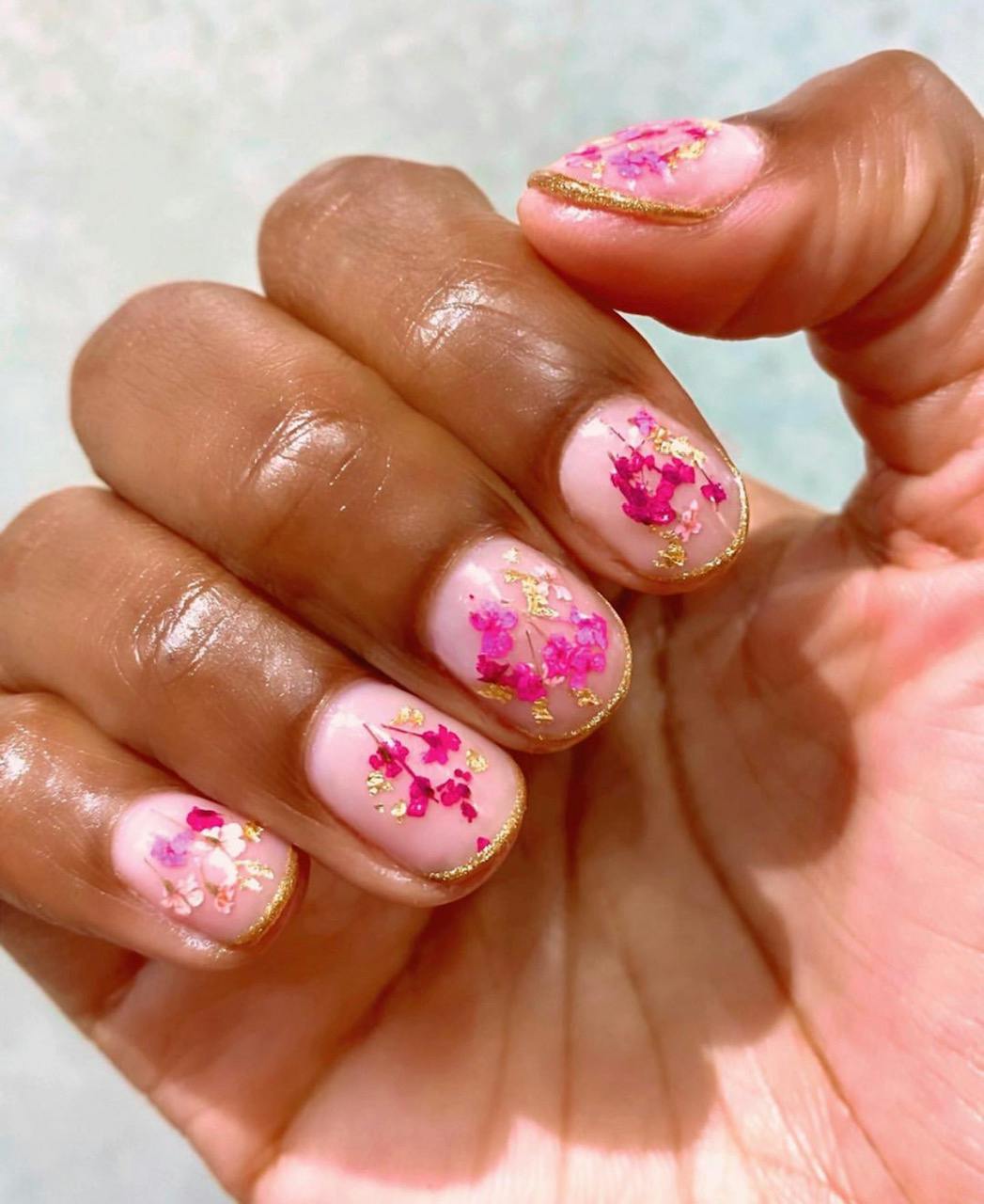 Reusable Pressed Dried Flowers Press-on Nails clear Base Gold/silver Flake  - Etsy | Fall nail art designs, Cute nail designs, Flower nail designs