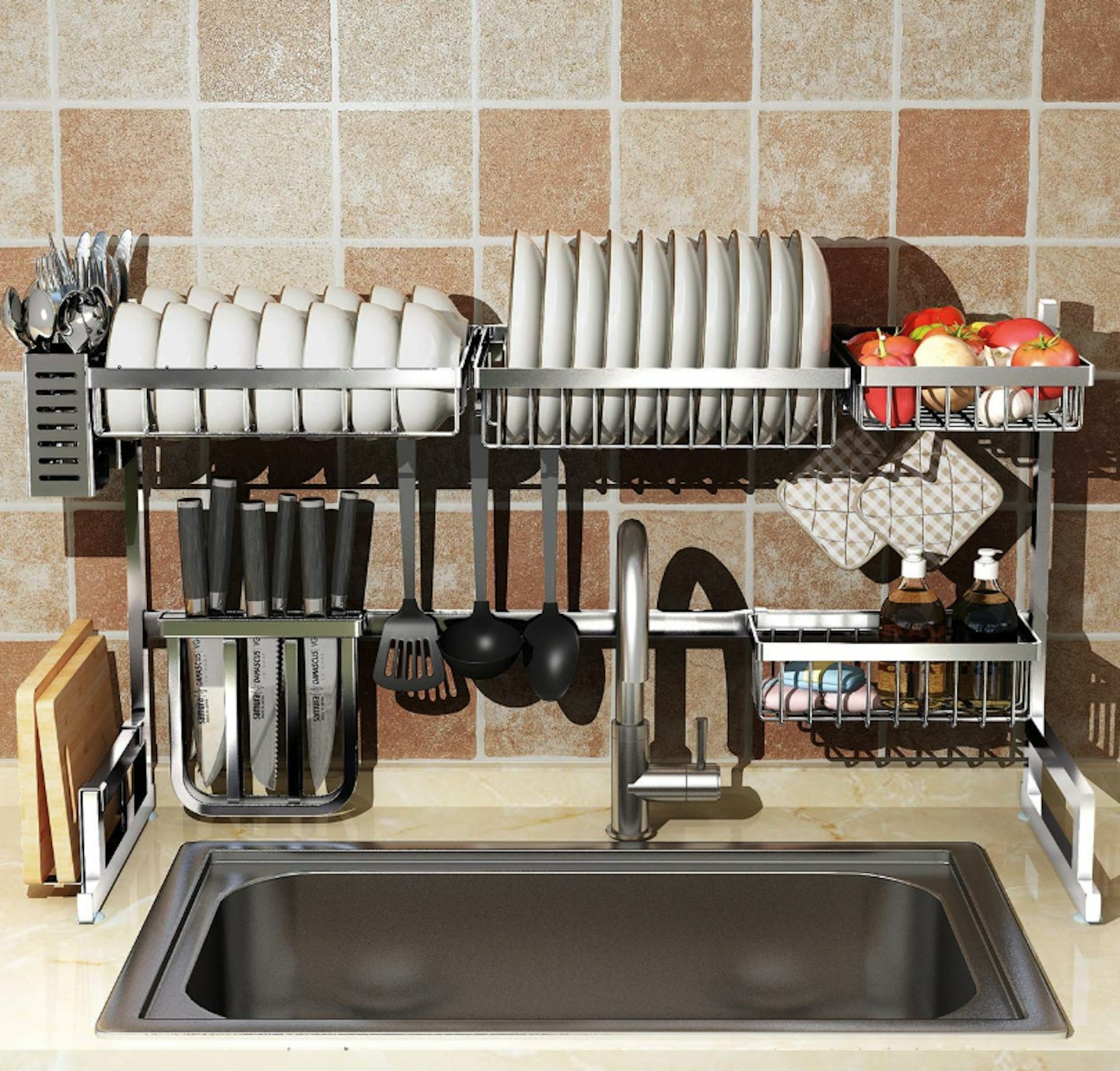 3 Tier Adjustable Over Sink Dish Drying Rack