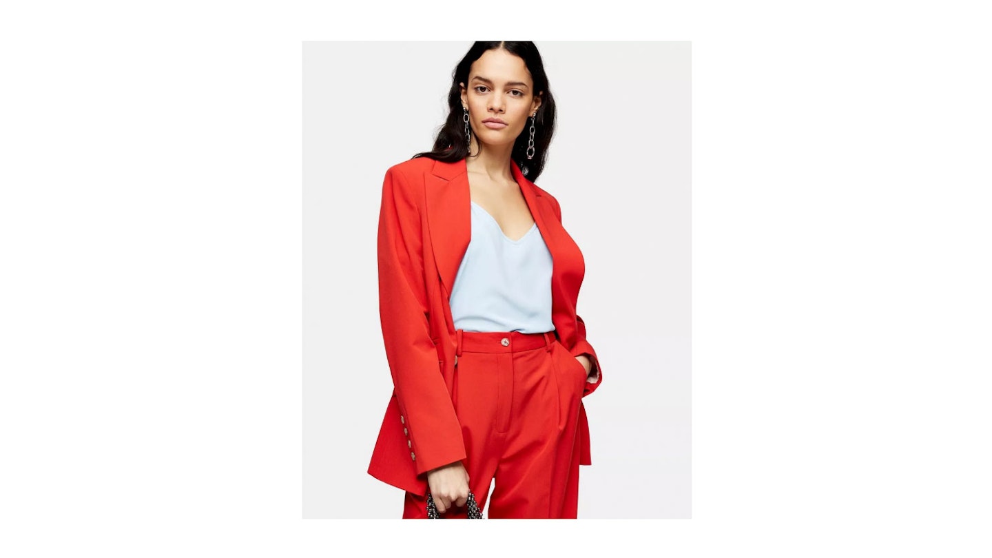 Red Double Breasted Suit Blazer