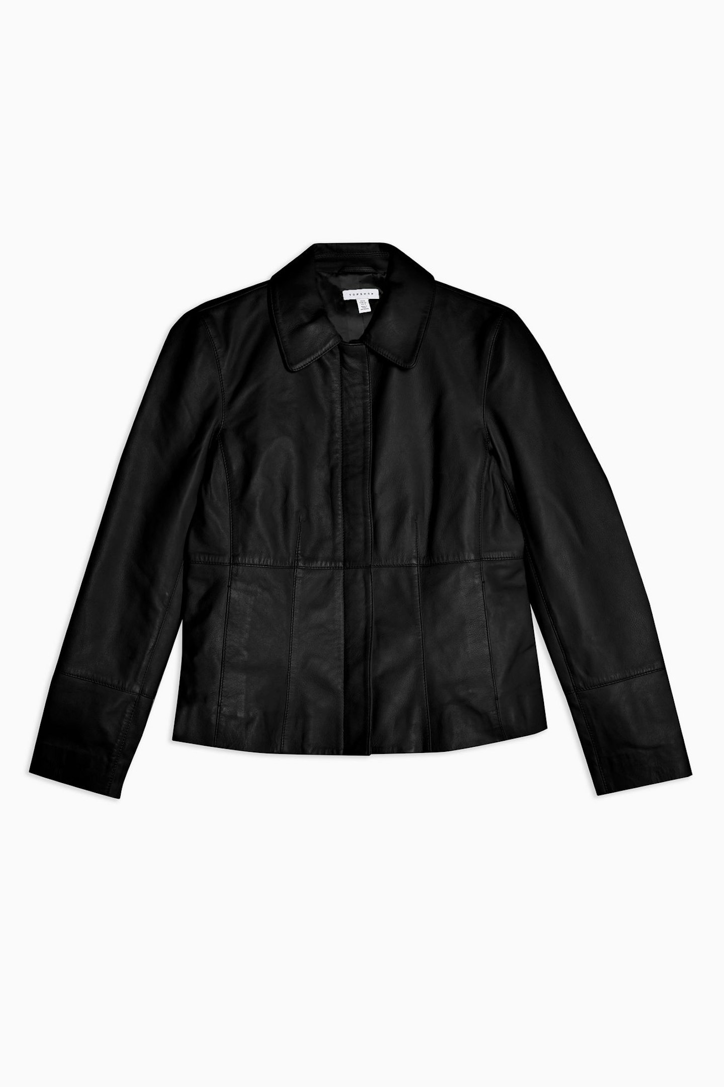 Black Leather Fitted Jacket, £195, Topshop