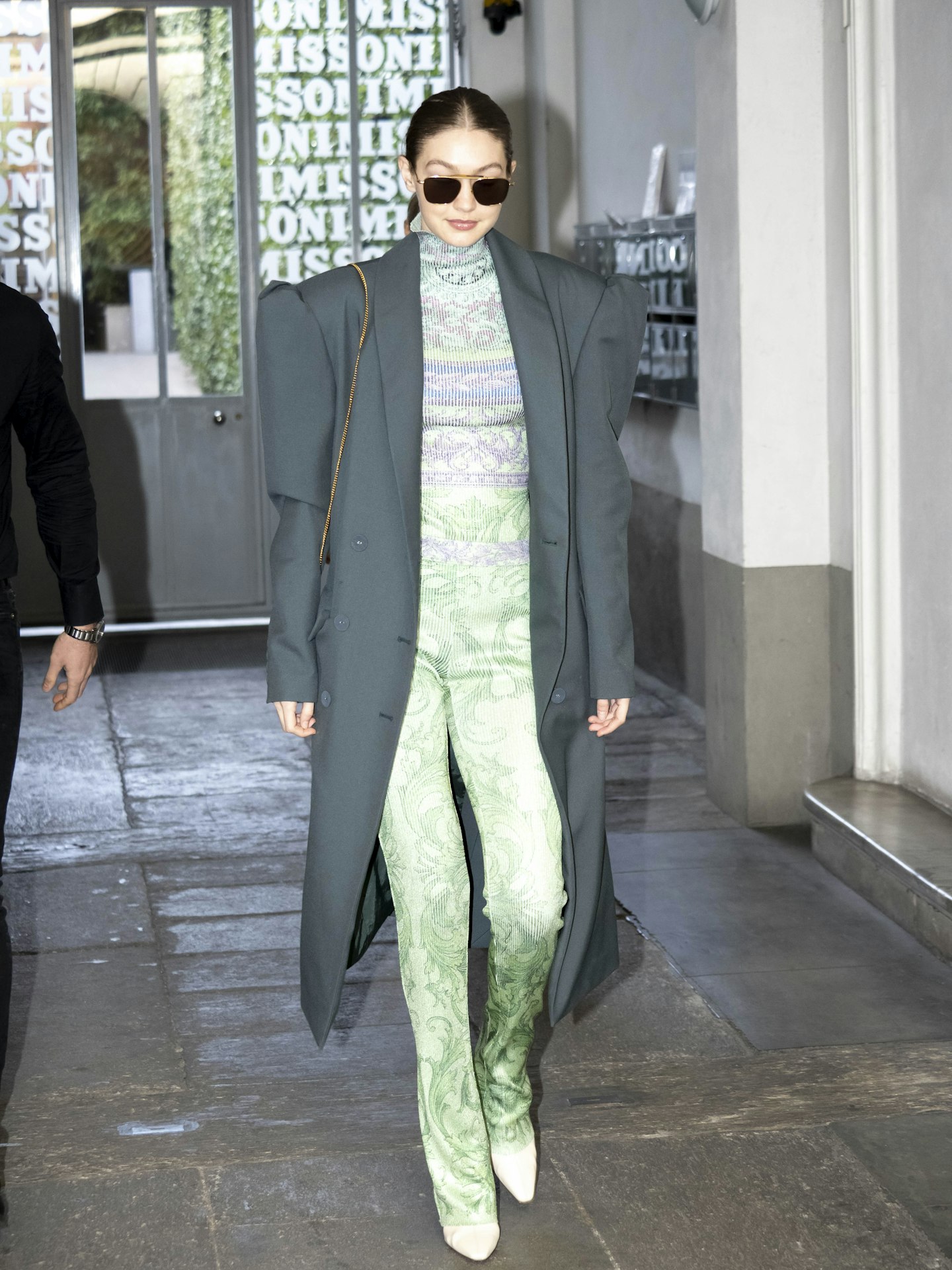 Gigi Hadid wearing green Versace