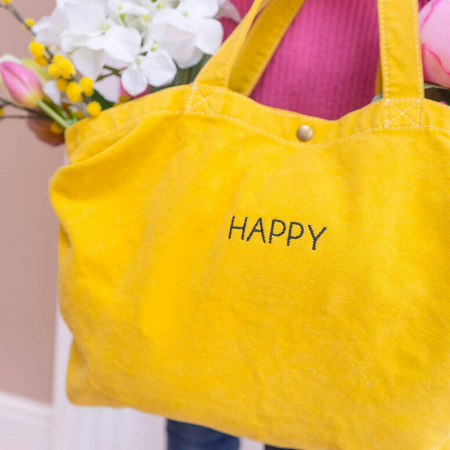 Personalised Embroidered Happy Tote Bag