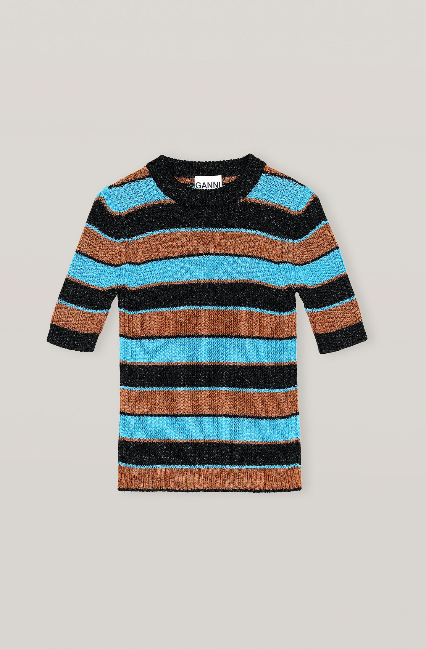 Striped Knit Lurex T-Shirt,