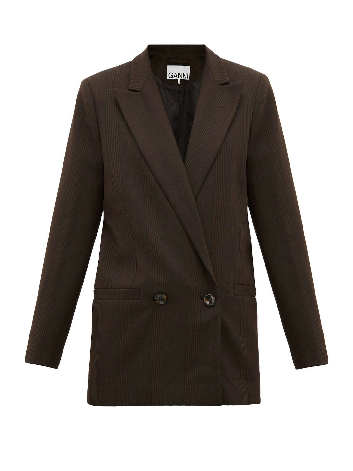 Ganni, Double-breasted checked jacket, £280