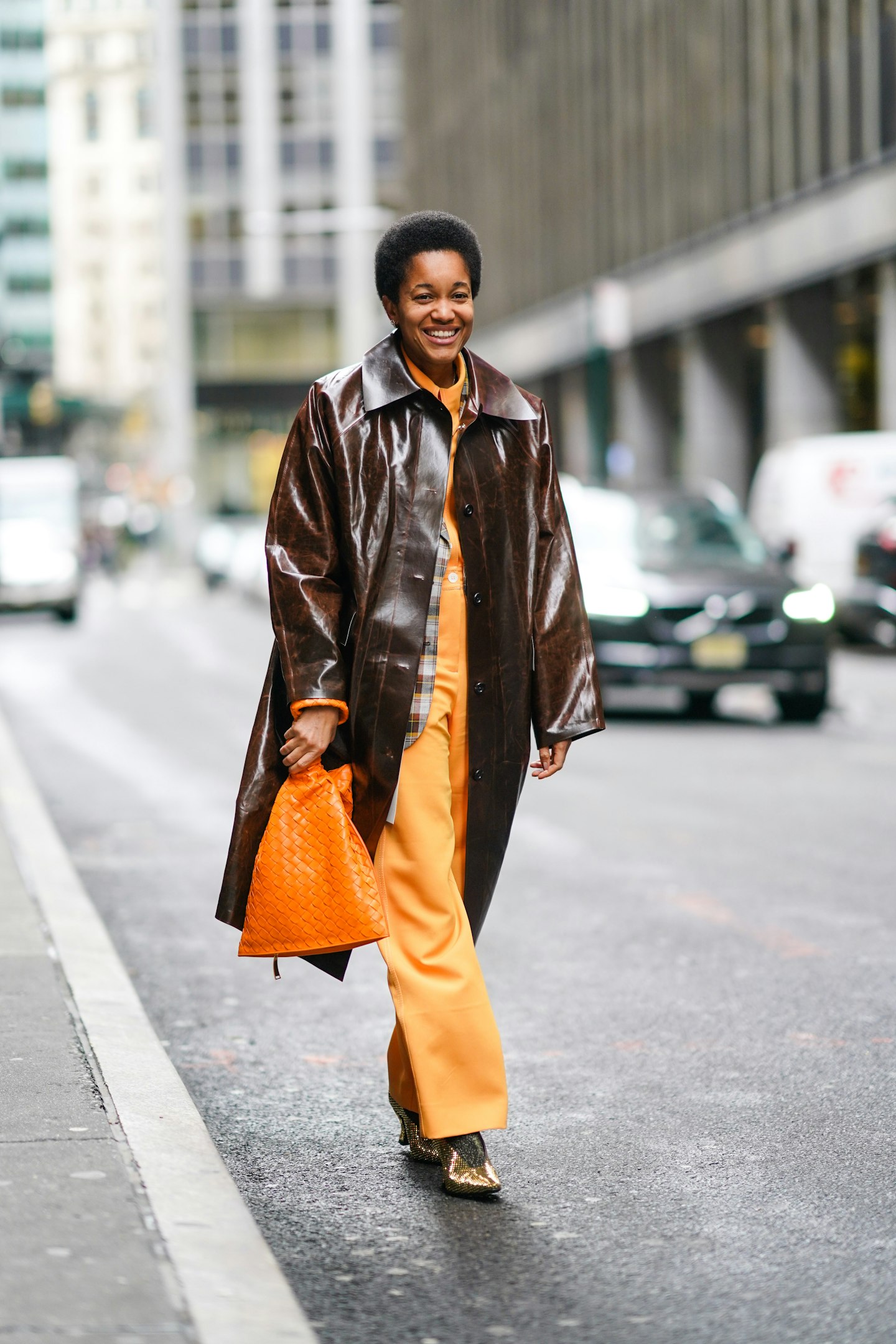 Street style chocolate and tangerine