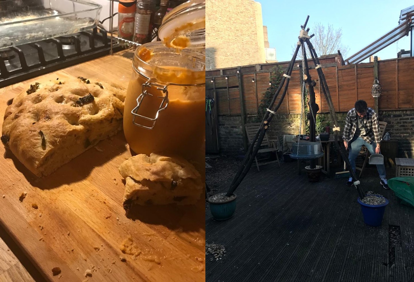 Georgia and Adam make focaccia bread and build a BBQ