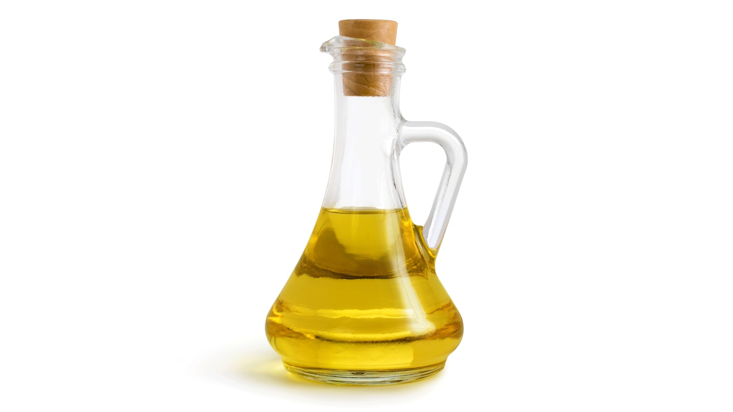 Glass bottle of olive oil 