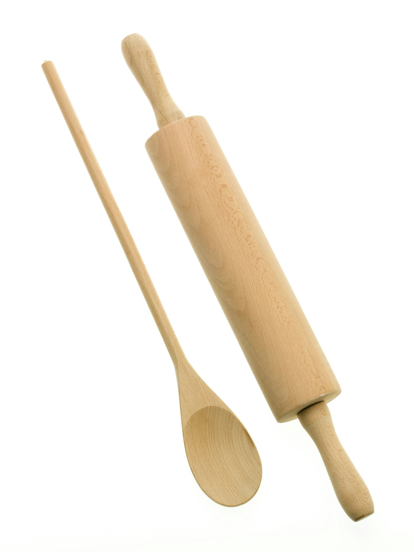 Wooden spoon and rolling pin