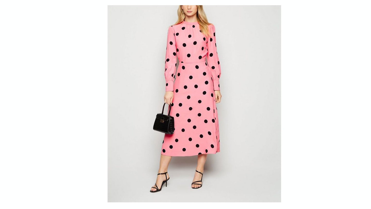 Pink Spot Long Sleeve Cuffed Midi Dress