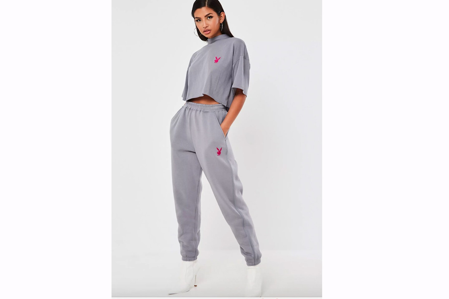 playboy x missguided grey contrast piping oversized joggers