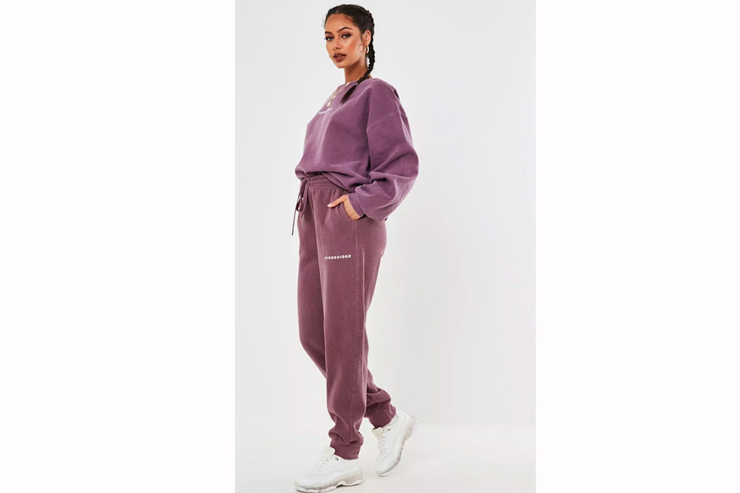 purple missguided slogan washed joggers