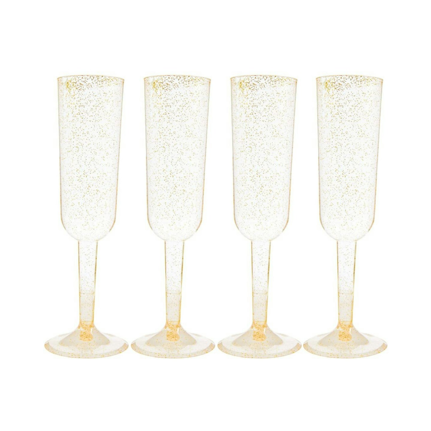 Gold Glitter Plastic Champagne Flutes, Pack of 4