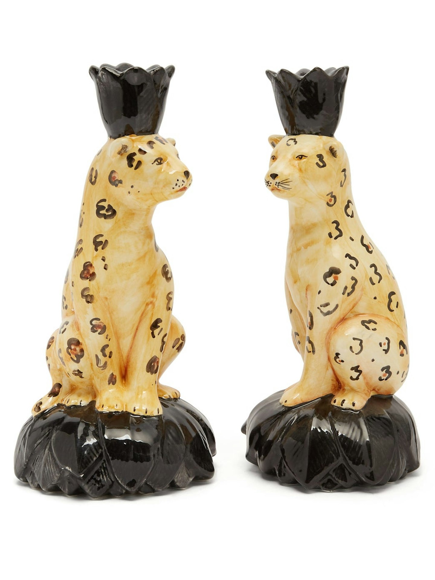 Les Ottomans, Set of two cheetah ceramic candlesticks, £345
