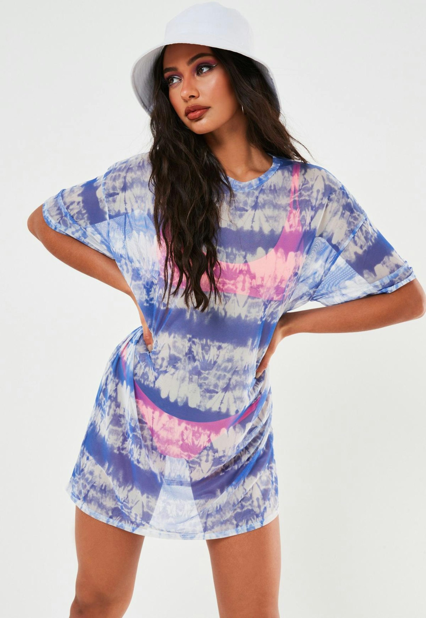 Blue Mesh Tie Dye T-shirt Dress