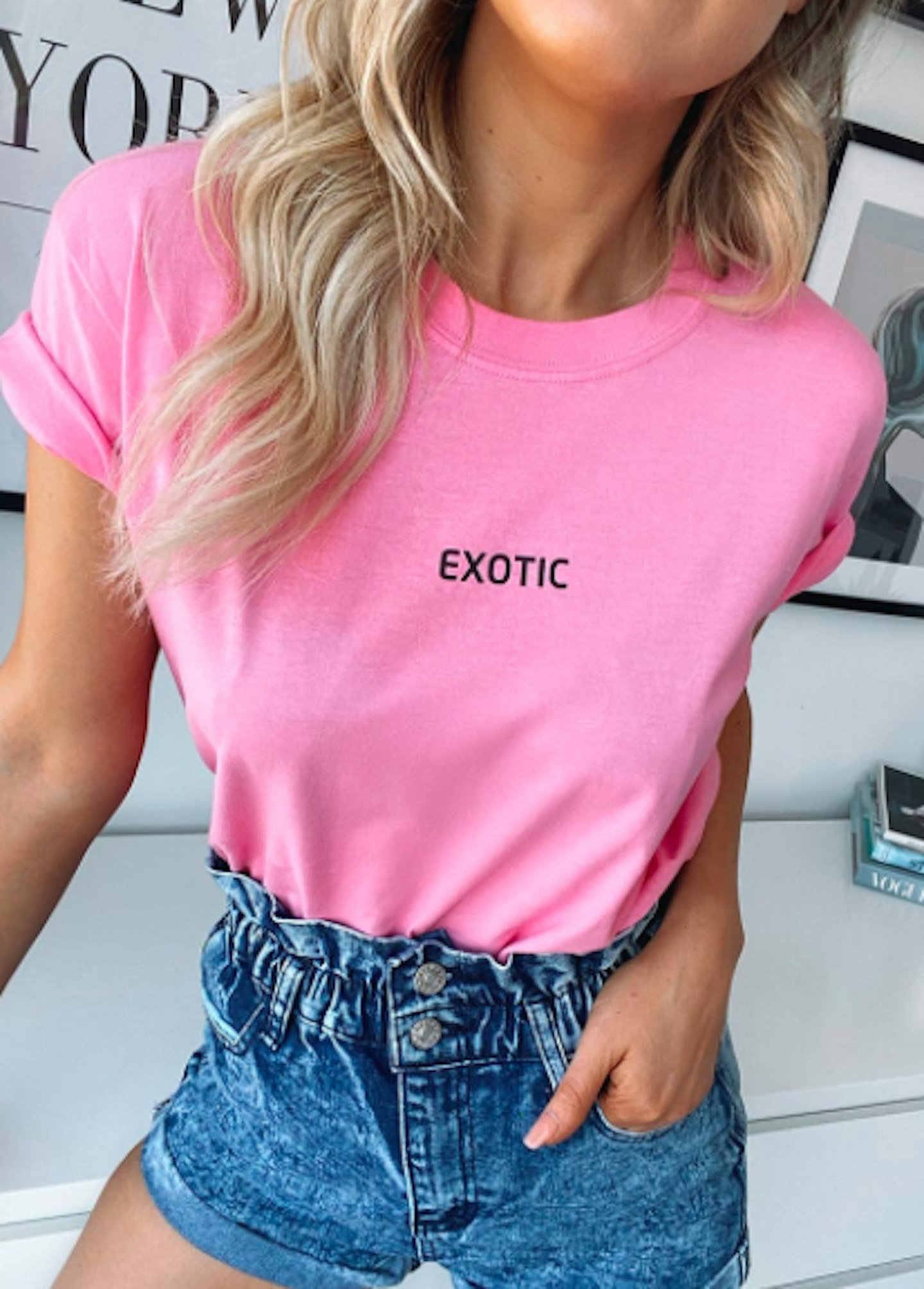 Bright Pink 'Exotic' Slogan T-shirt