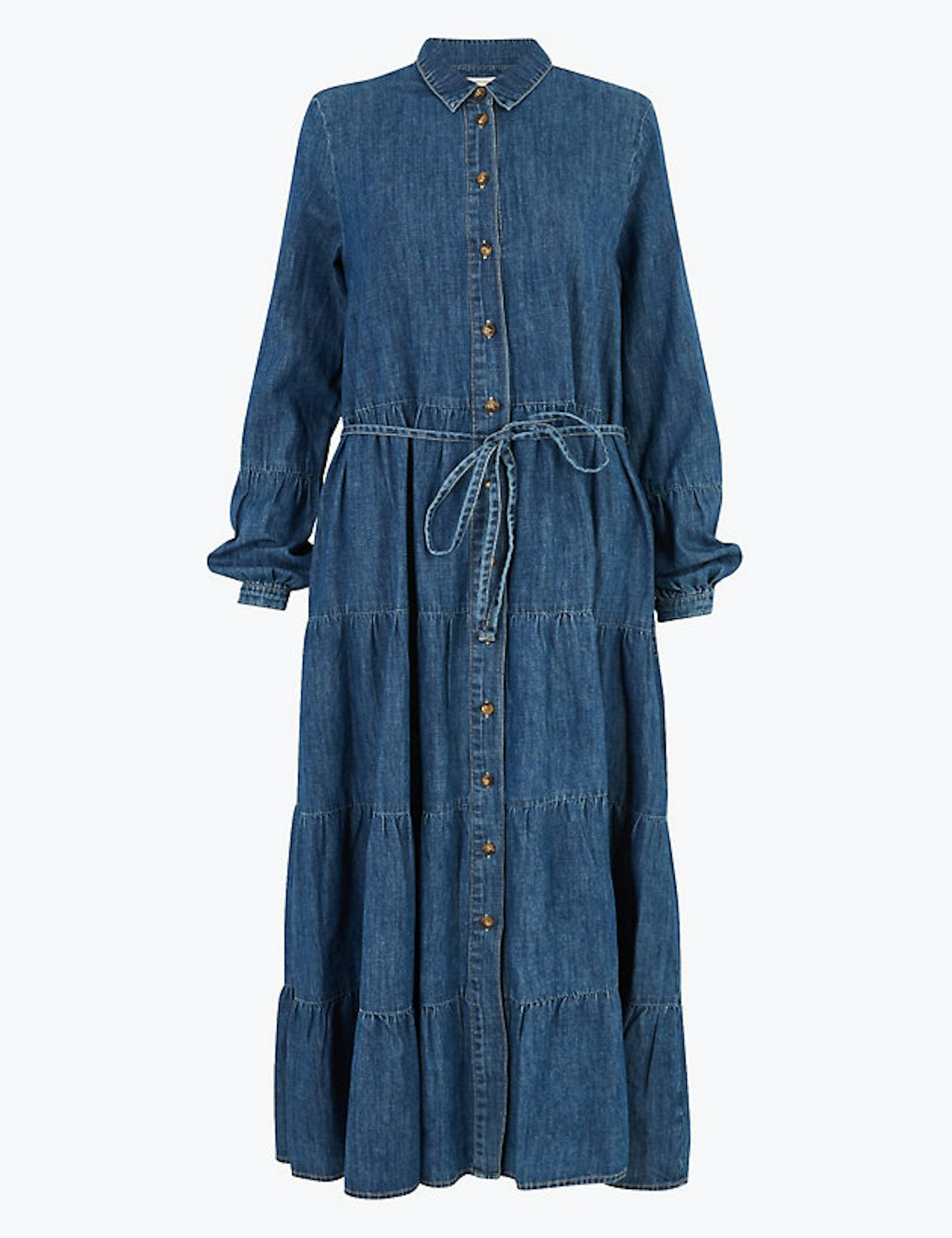 Denim Tiered Midi Shirt Dress, £55, Peruna at M&S