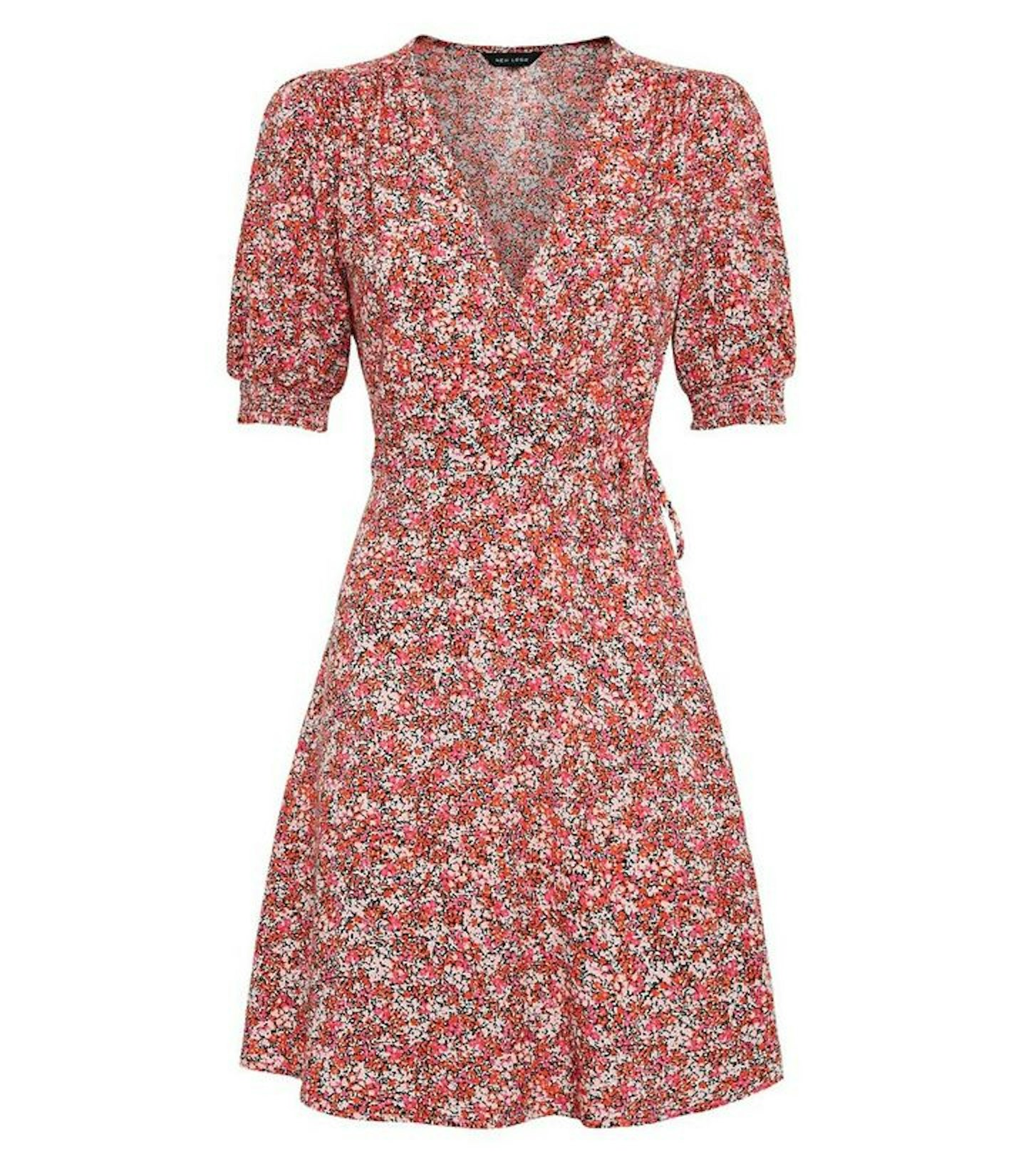 New Look, Floral Shirred Wrap Dress