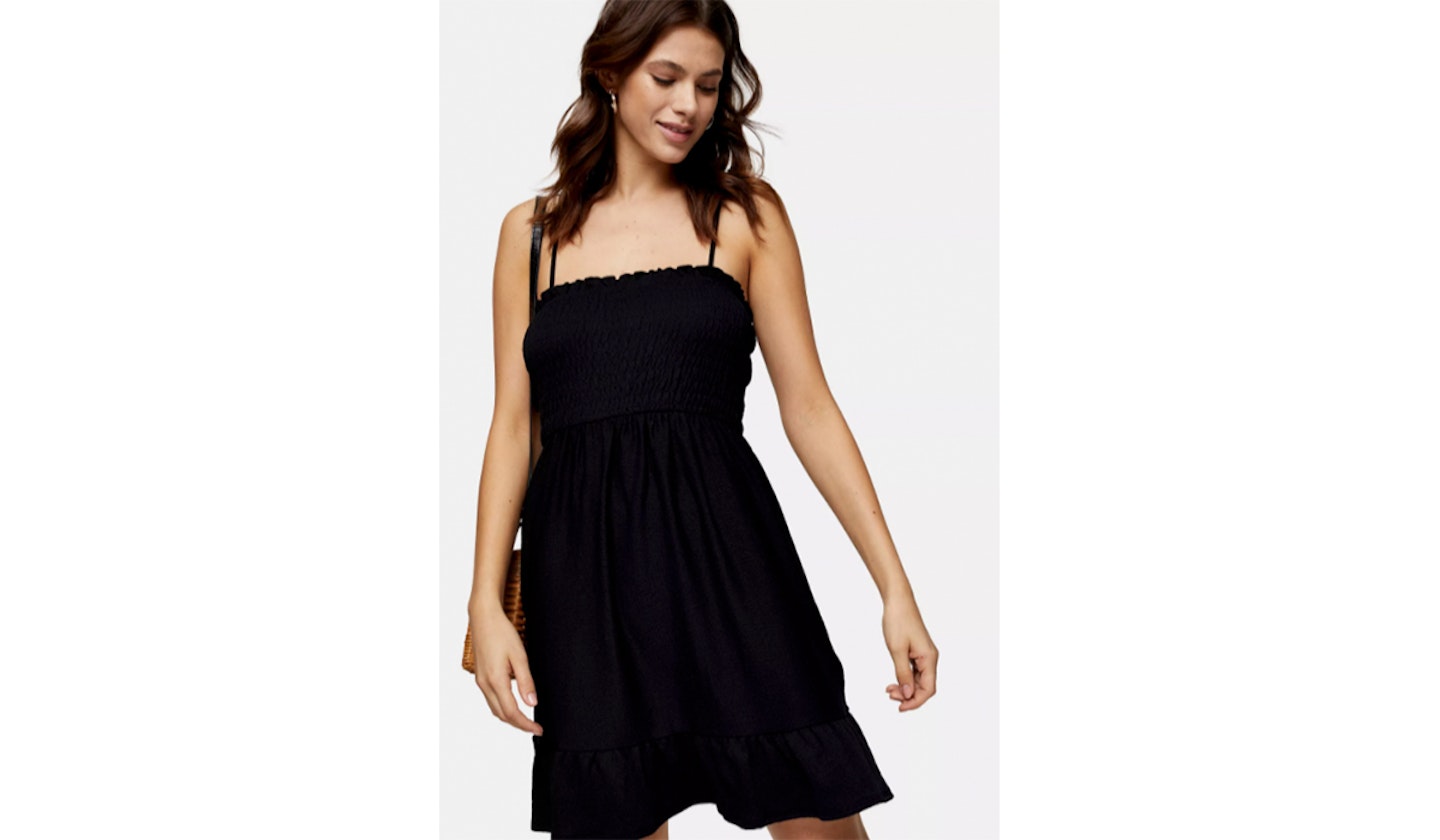 Black Shirred Flippy Dress