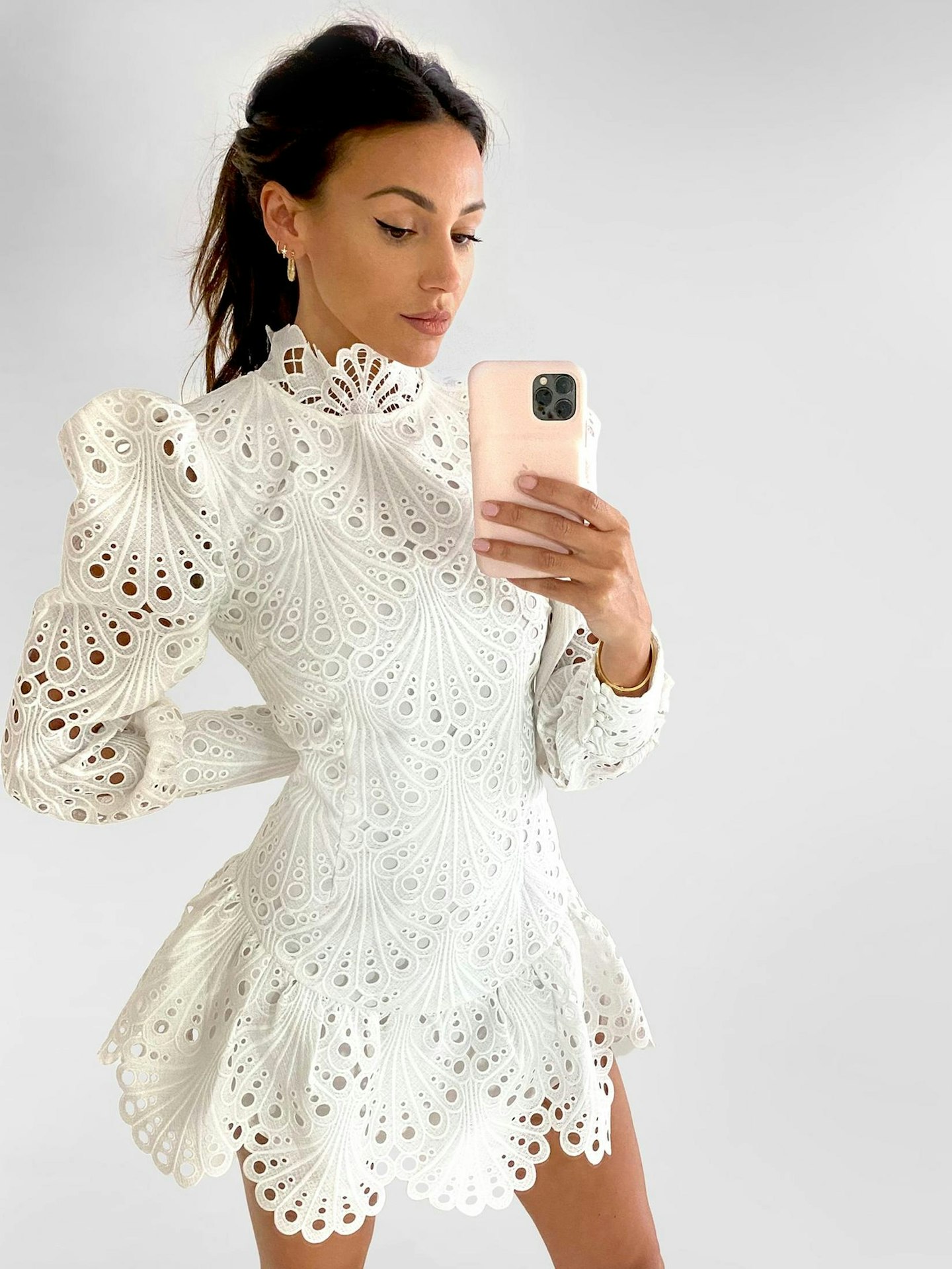 Premium High Neck Lace Dress - Ivory